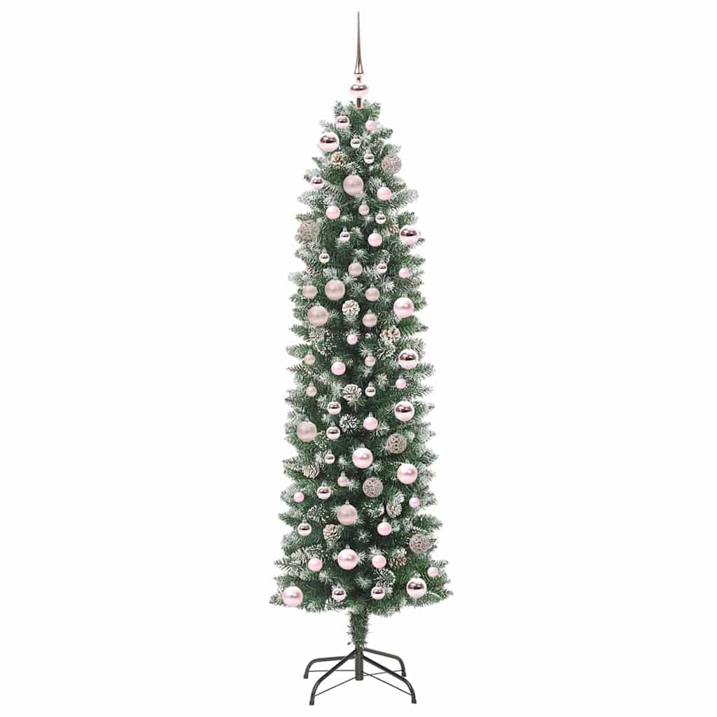 Copac Artificial Slăb de Crăciun cu 300 LED Verde și alb 180 cm