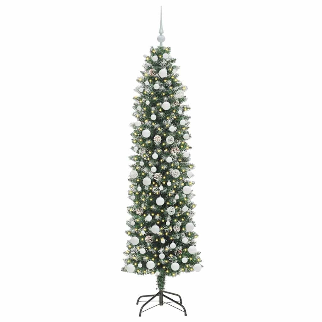 Copac Artificial Slăb de Crăciun cu 300 LED Verde și alb 180 cm