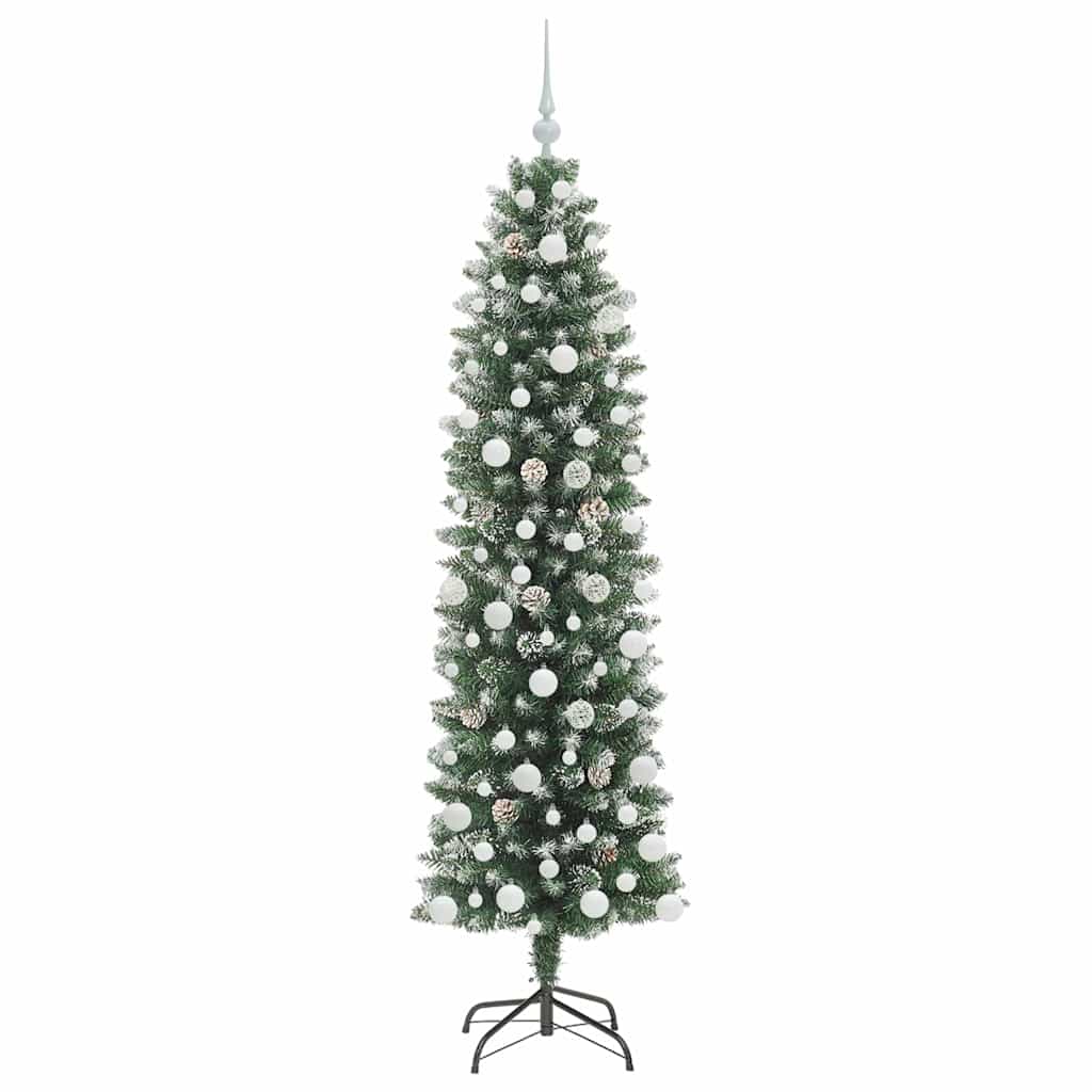 Copac Artificial Slăb de Crăciun cu 300 LED Verde și alb 180 cm