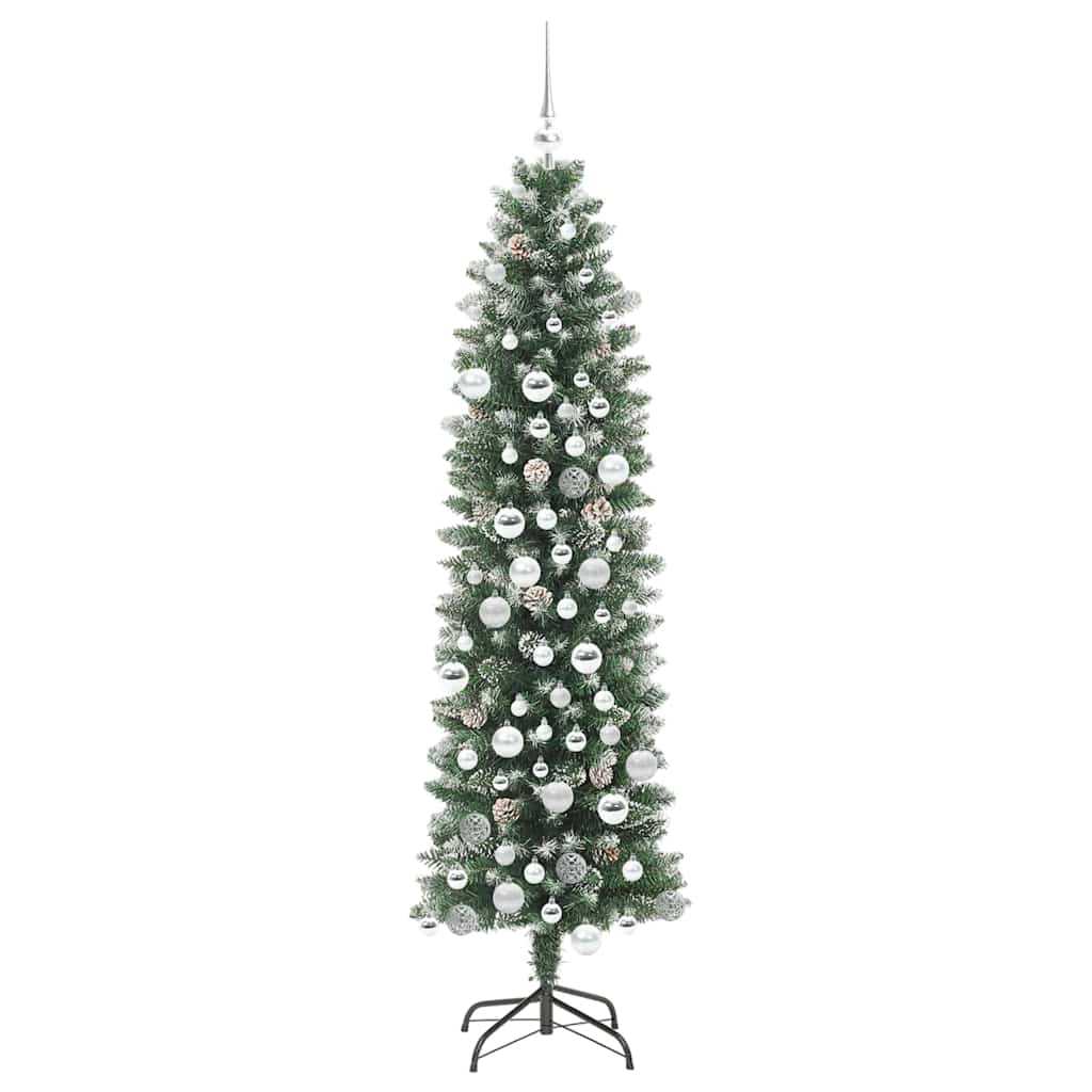 Copac Artificial Slăb de Crăciun cu 300 LED Verde și alb 180 cm