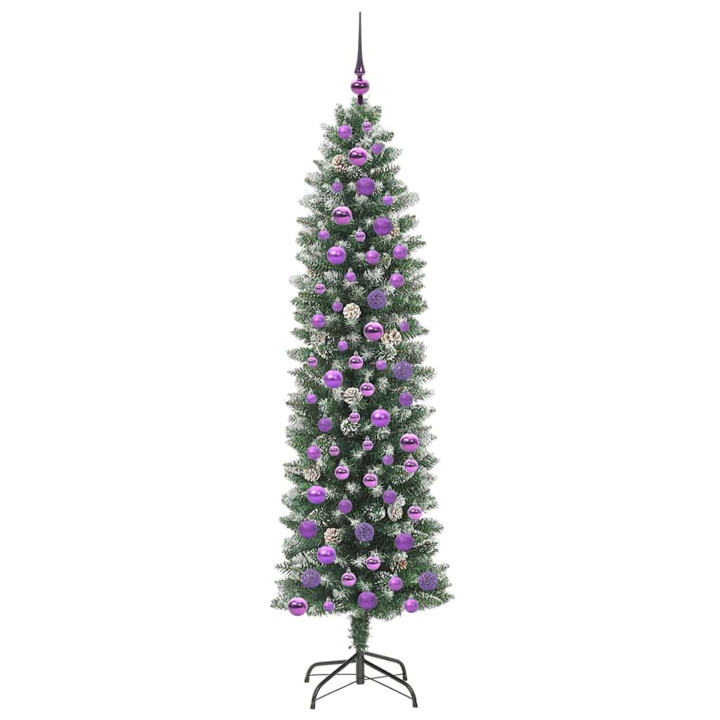 Copac Artificial Slăb de Crăciun cu 300 LED Verde și alb 180 cm