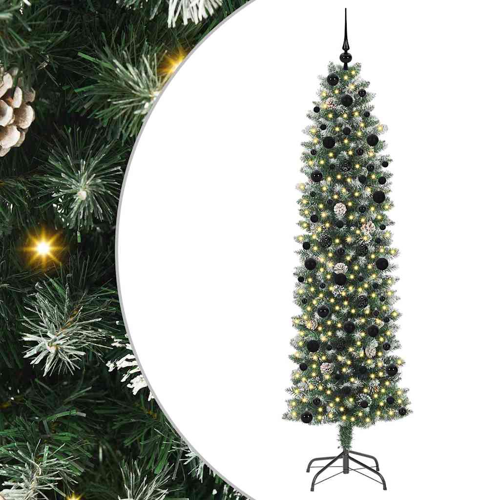 Copac Artificial Slăb de Crăciun cu 300 LED Verde și alb 240 cm