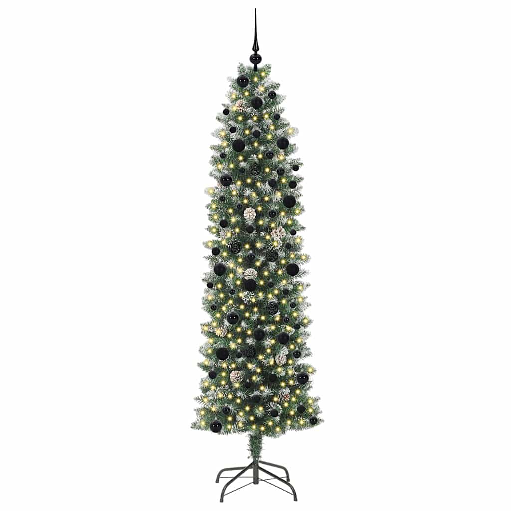 Copac Artificial Slăb de Crăciun cu 300 LED Verde și alb 240 cm