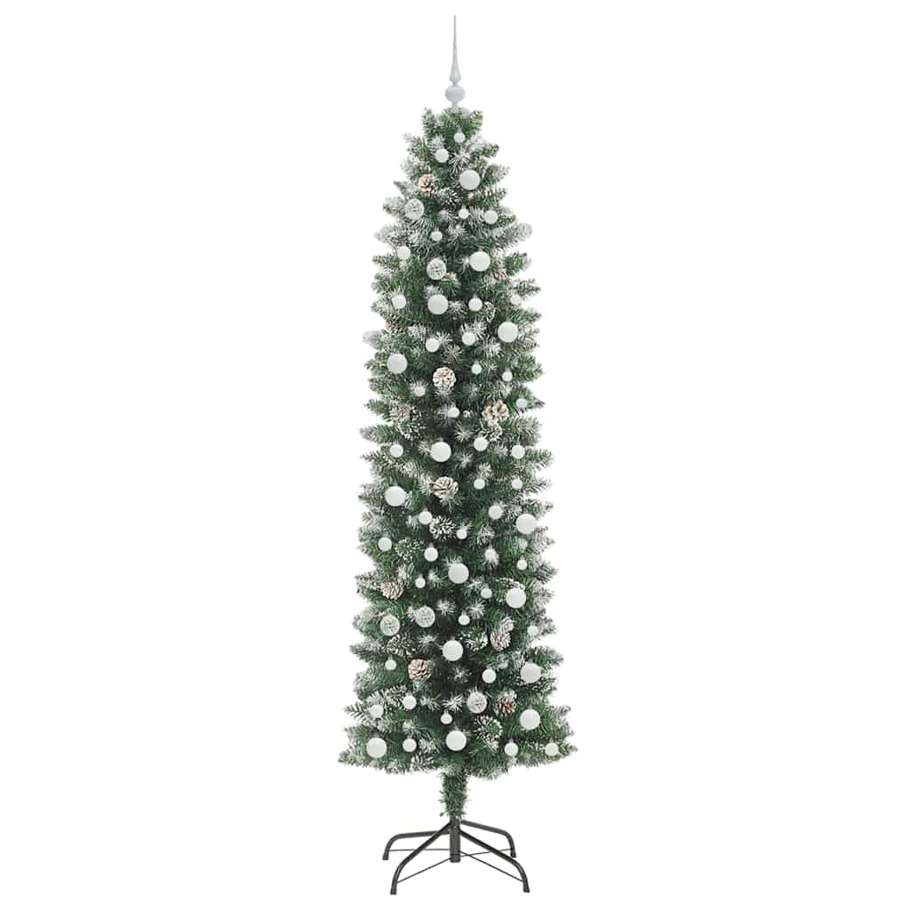 Copac Artificial Slăb de Crăciun cu 300 LED Verde și alb 240 cm