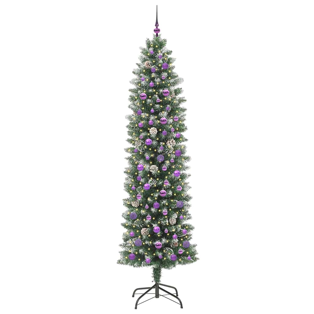 Copac Artificial Slăb de Crăciun cu 300 LED Verde și alb 240 cm