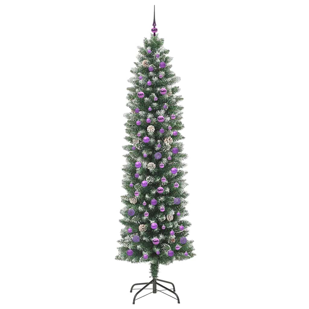 Copac Artificial Slăb de Crăciun cu 300 LED Verde și alb 240 cm