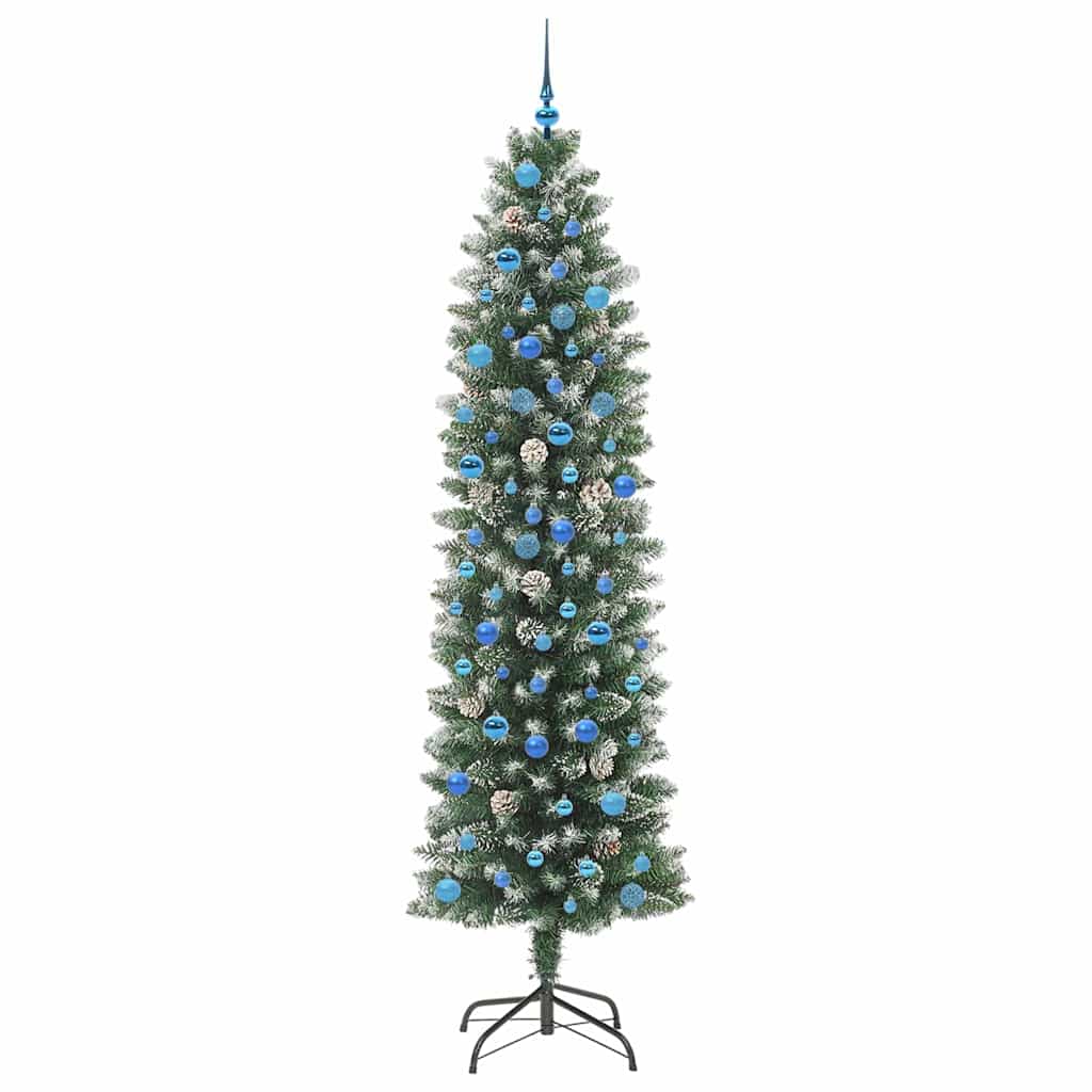 Copac Artificial Slăb de Crăciun cu 300 LED Verde și alb 240 cm