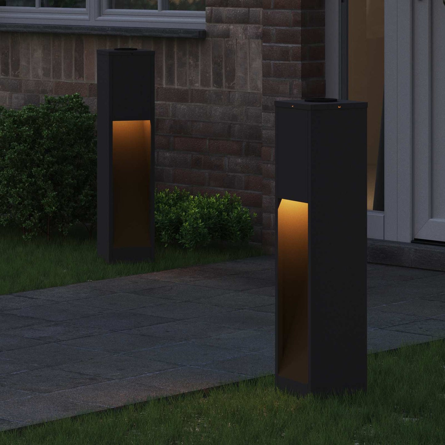 Lampa de parcurs LED solar 2 pcs Negru Oțel laminat la rece