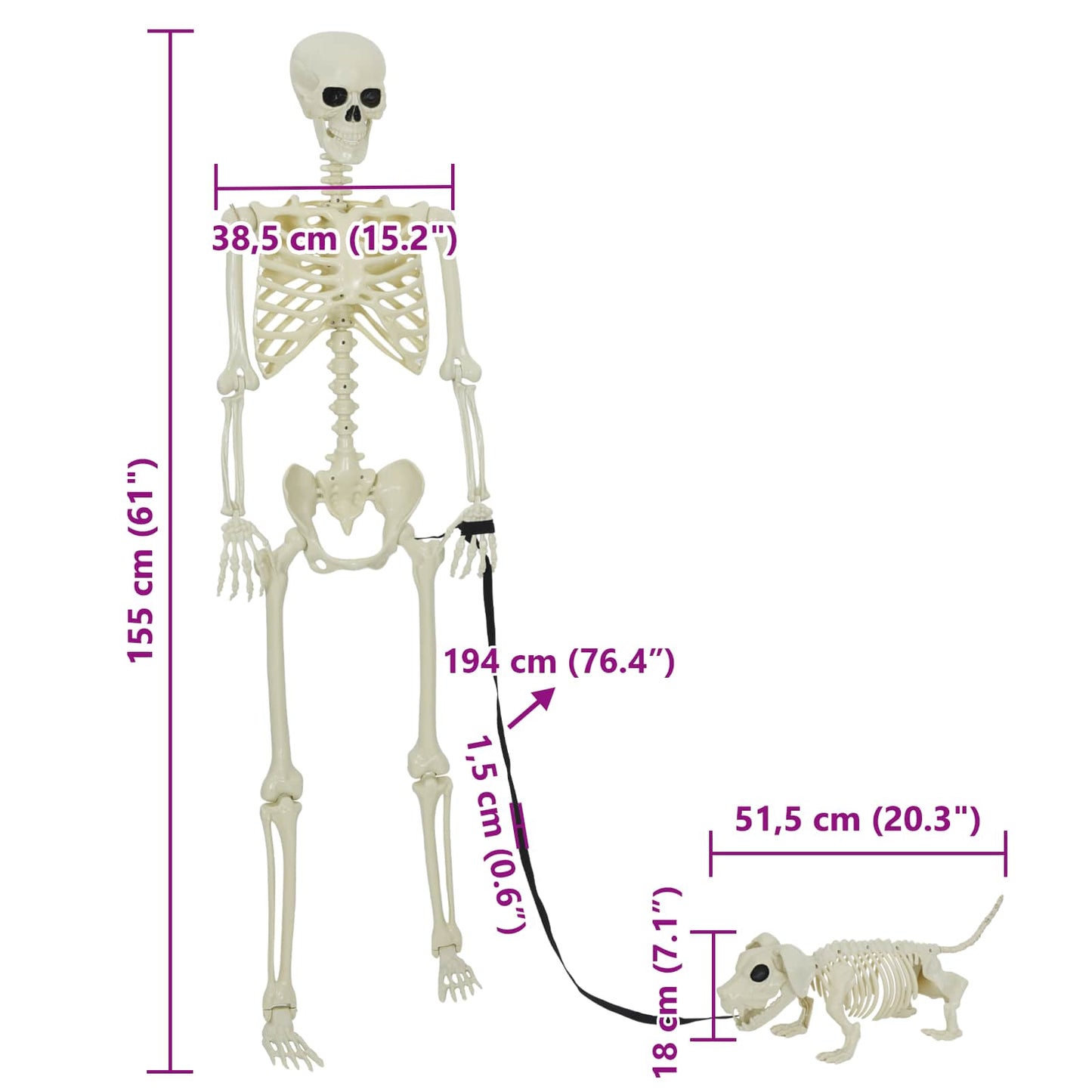 Schelet de decorare de Halloween 2 pcs Alb Polipropilenă