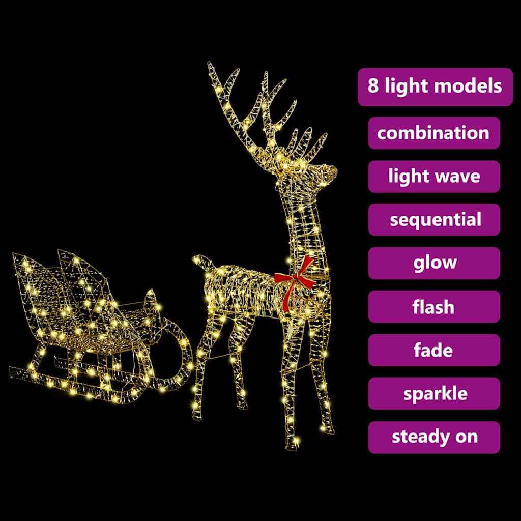 Sanie cu ren cu 200 LED Alb cald 70 x 26 x 129 cm PET