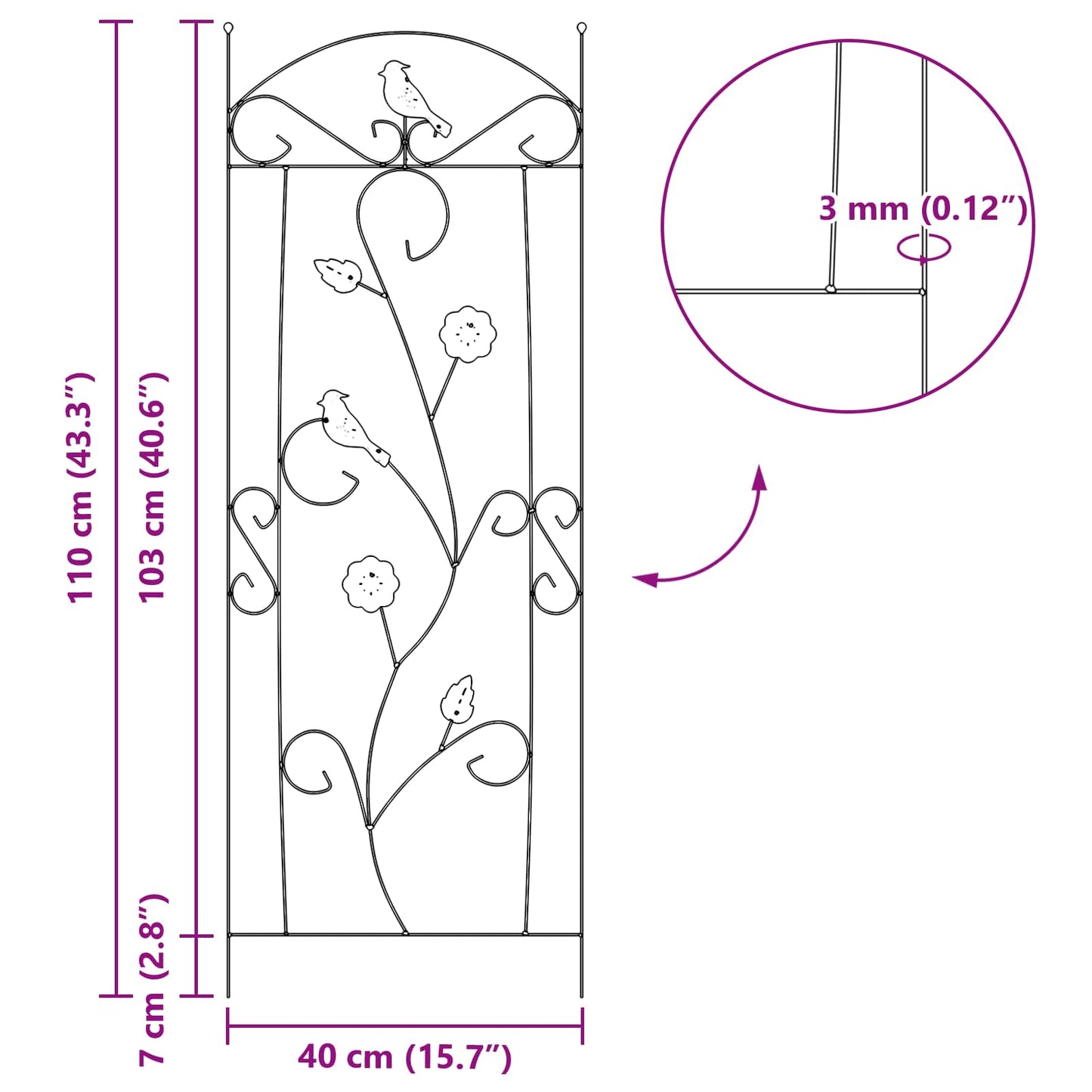 Gard de Grădină 3 pcs Verde 110 x 40 cm Oțel