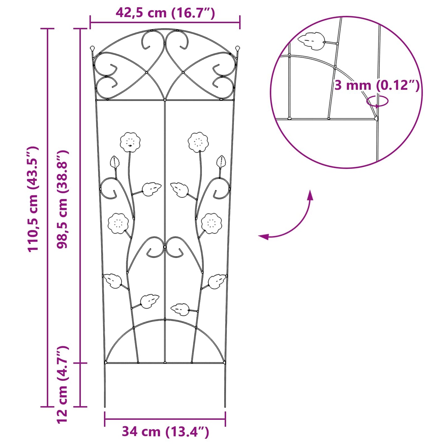 Gard de Grădină 3 pcs Negru 110,5 x 42,5 cm Oțel