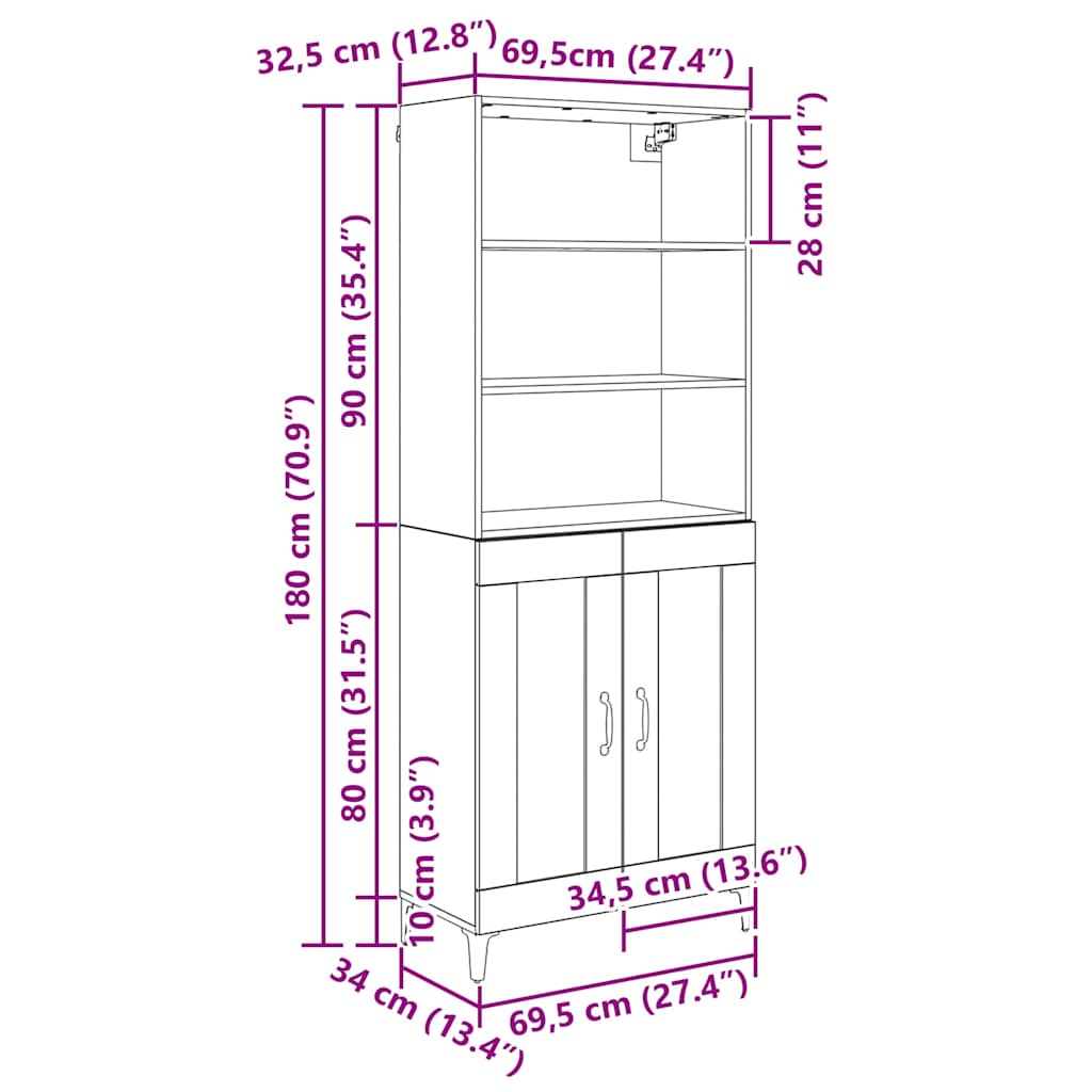 Bufet Stejar Artizanal 69,5 x 34 x 180 cm Lemn compozit
