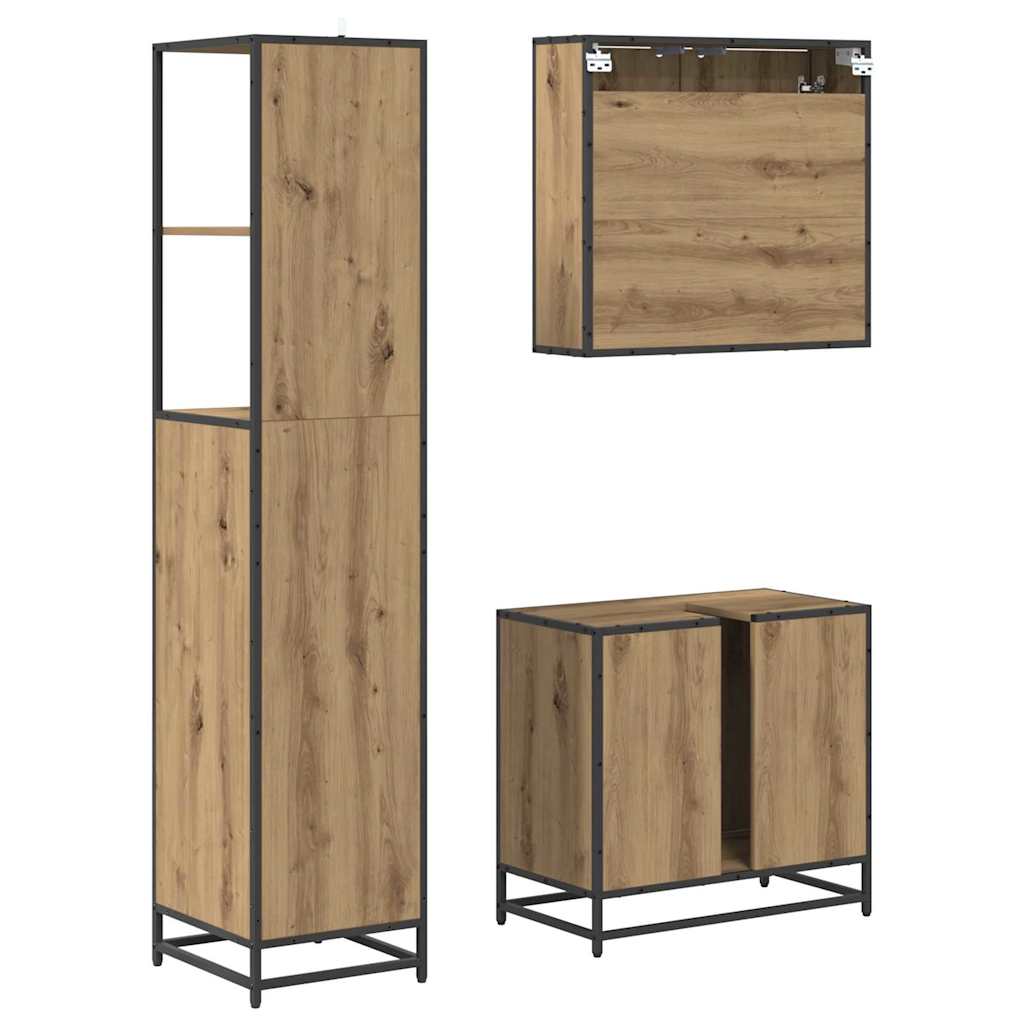 Set de mobilier pentru baie cu sertar 3 pcs Stejar Artizanal
