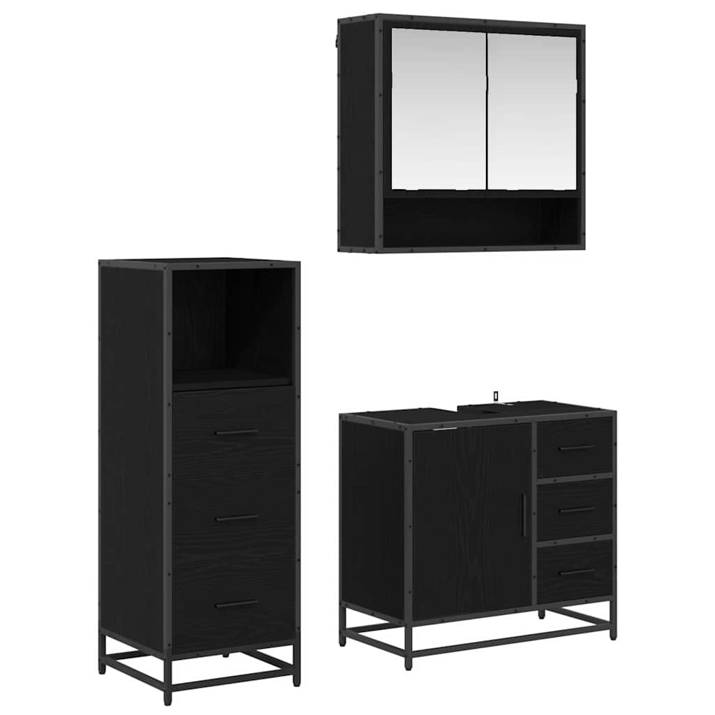 Set de mobilier pentru baie 3 pcs Stejar Negru Lemn compozit