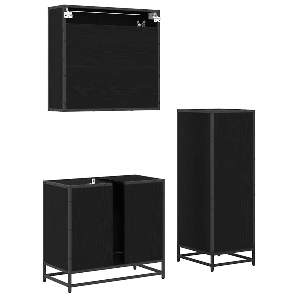Set de mobilier pentru baie 3 pcs Stejar Negru Lemn compozit