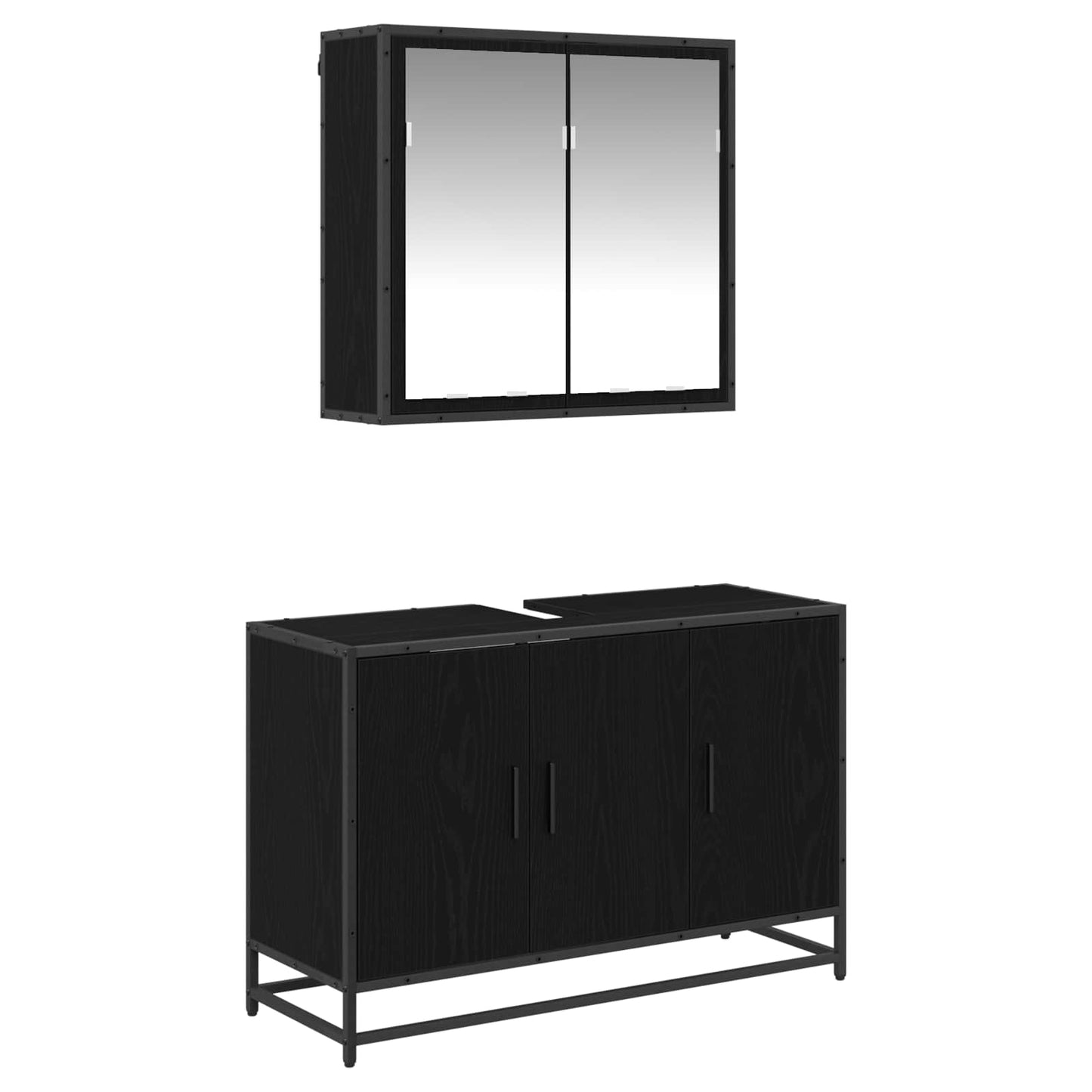 Set de mobilier pentru baie 2 pcs Stejar Negru Lemn compozit
