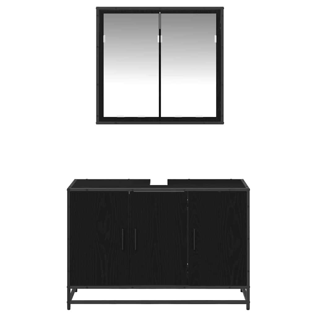 Set de mobilier pentru baie 2 pcs Stejar Negru Lemn compozit