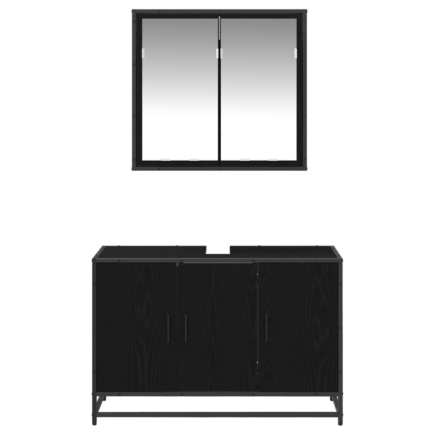 Set de mobilier pentru baie 2 pcs Stejar Negru Lemn compozit