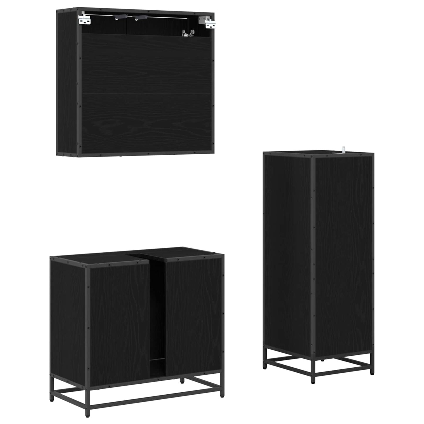 Set de mobilier pentru baie 3 pcs Stejar Negru Lemn compozit