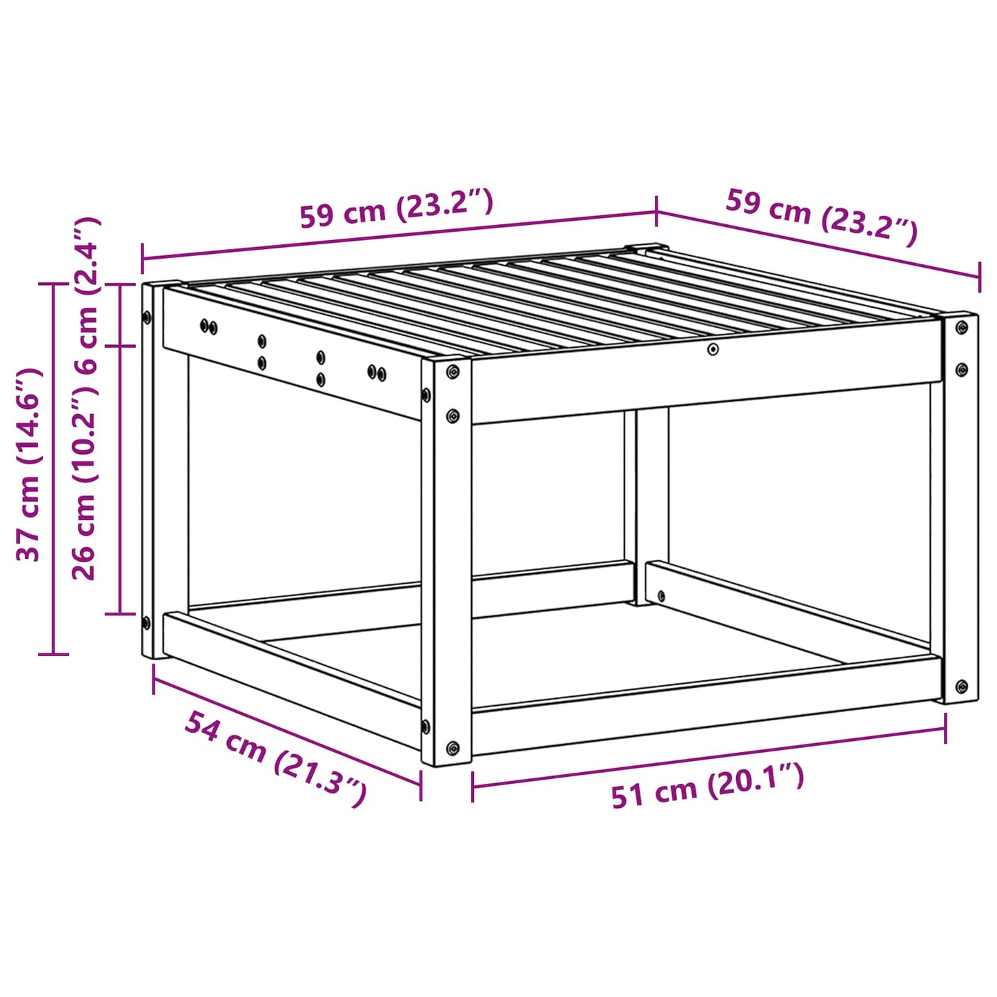 Masă de exterior Lemn Solid de Acacia natural 59 x 59 x 37 cm