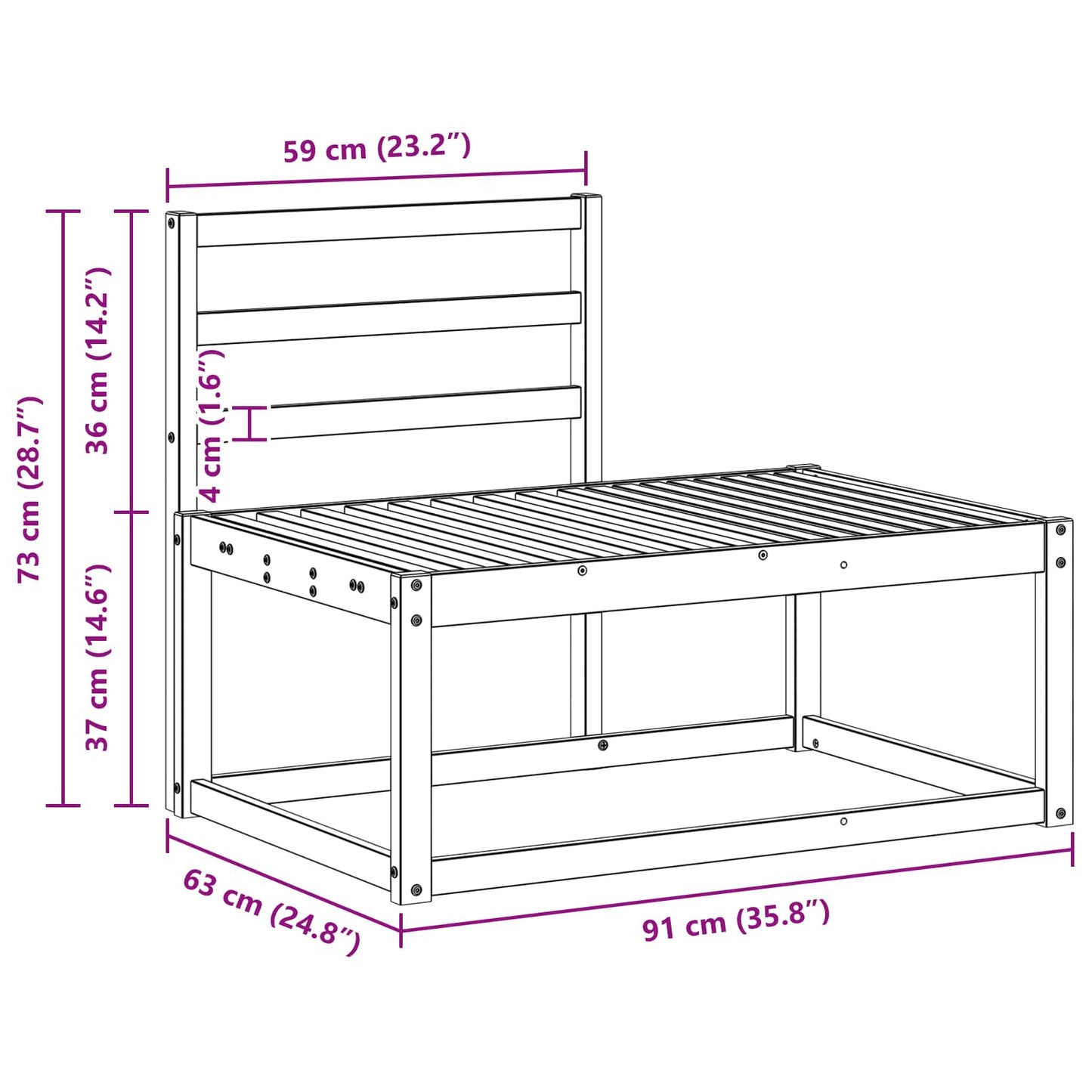 Canapea de exterior natural 91 x 63 x 73 cm