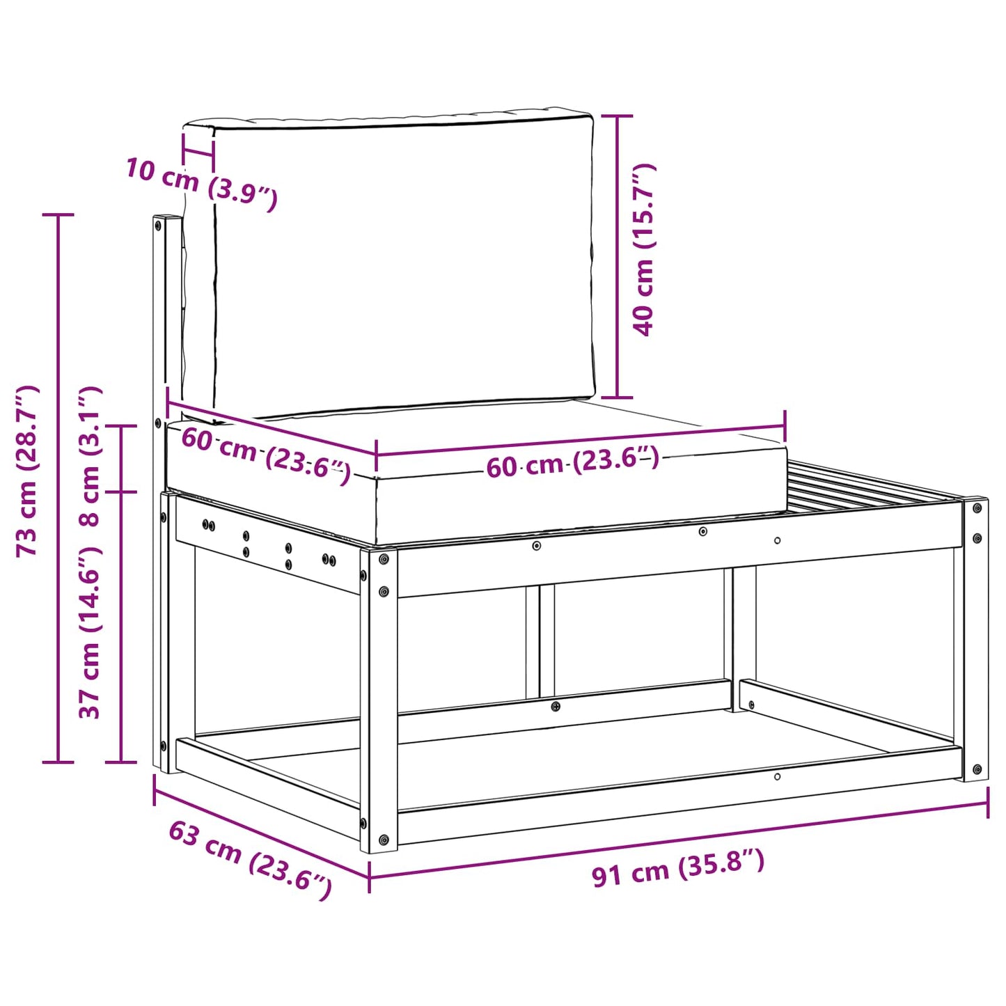 Canapea de exterior cu pernă natural 91 x 63 x 73 cm