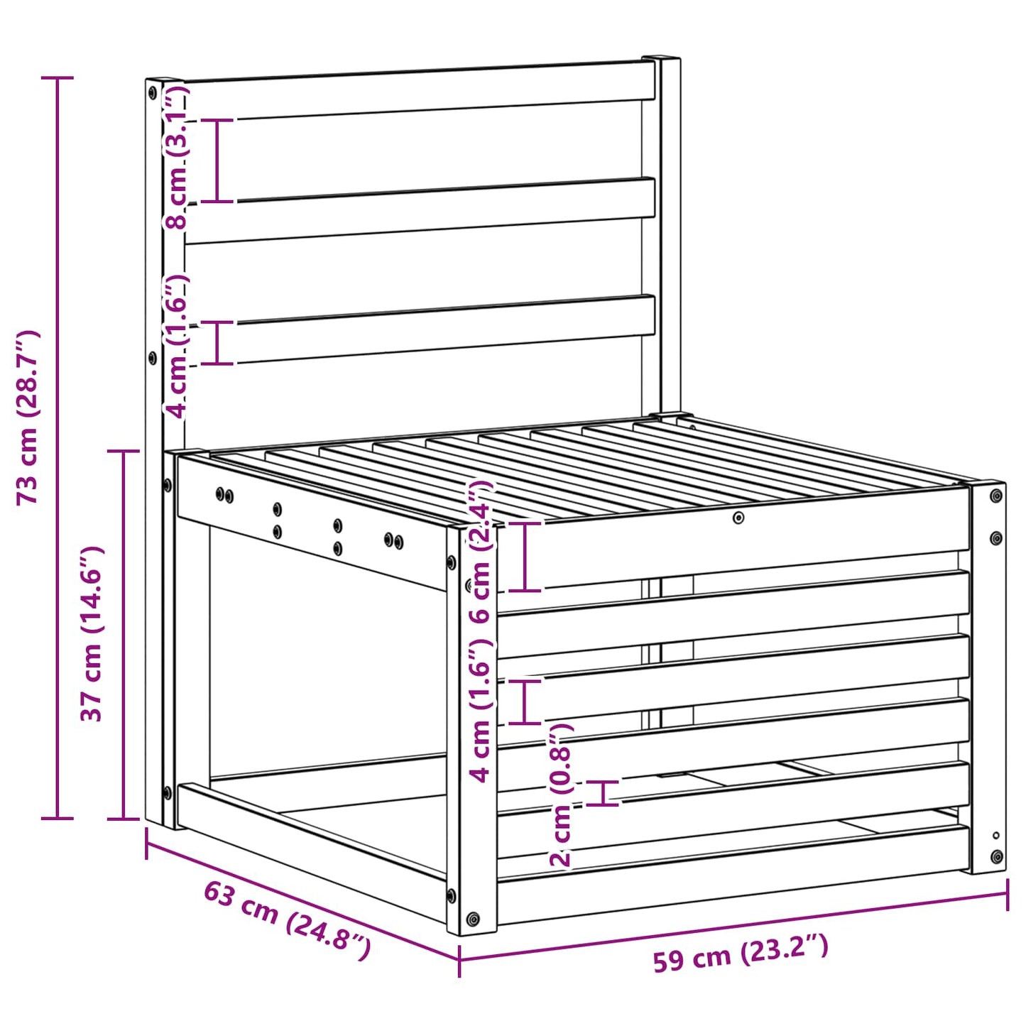 Canapea Medie pentru Exterior Lemn Solid de Acacia natural