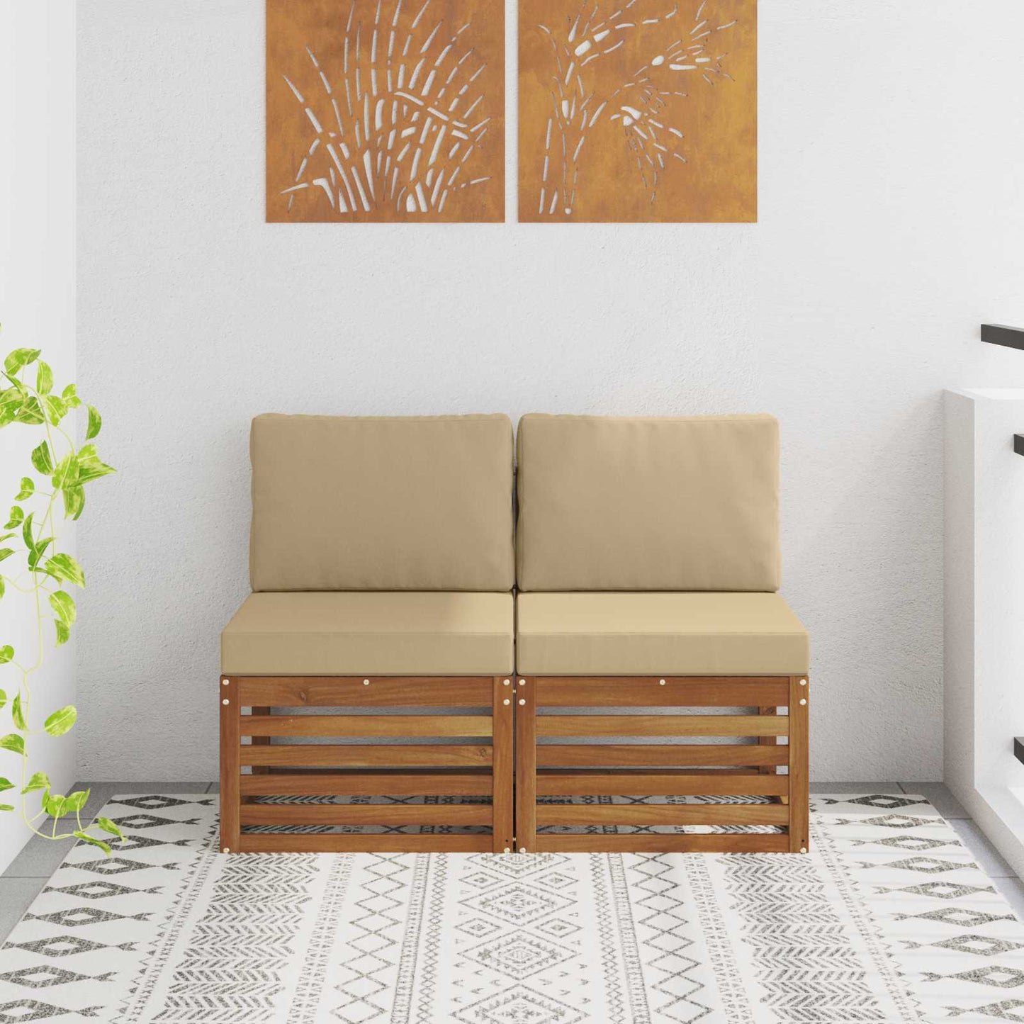 2 Bucată Canapea Medie pentru Exterior Lemn Solid de Acacia