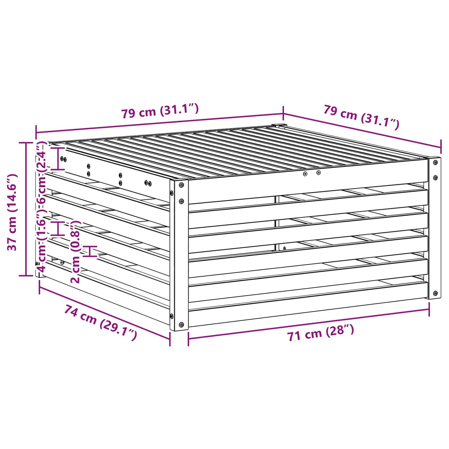 Masă de exterior Lemn Solid de Acacia natural 79 x 79 x 37 cm