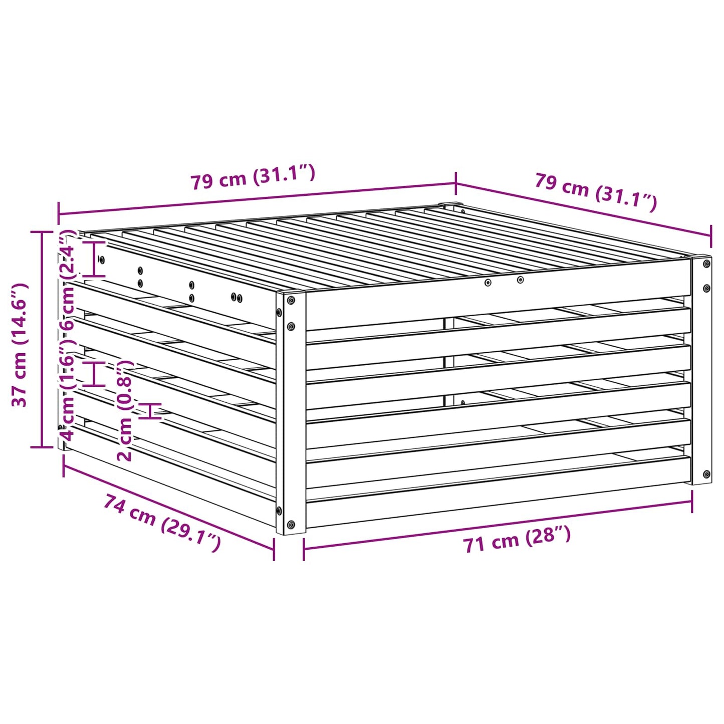 Taburet pentru exterior natural 79 x 79 x 37 cm