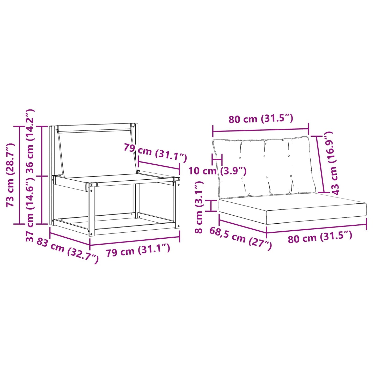 2 Bucată Canapea Medie pentru Exterior Lemn Solid de Acacia