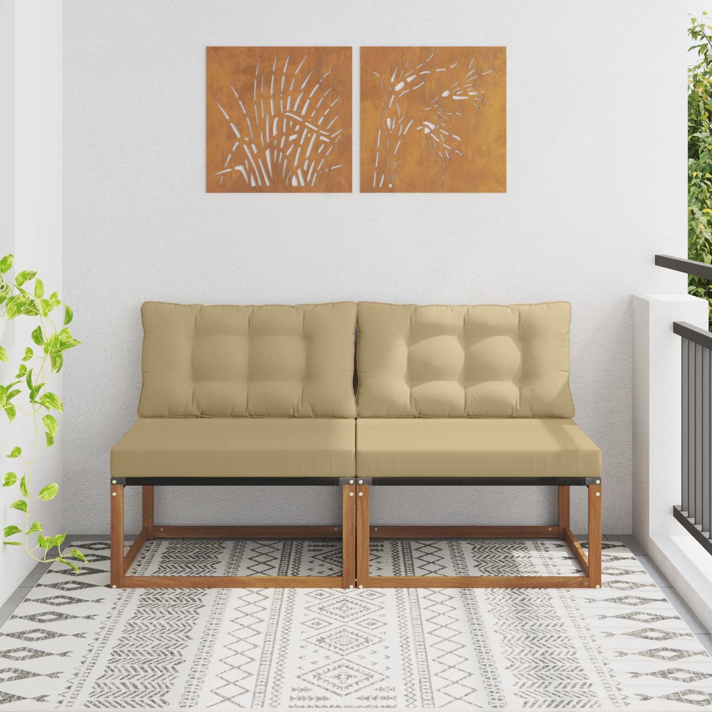 2 Bucată Canapea Medie pentru Exterior Lemn Solid de Acacia