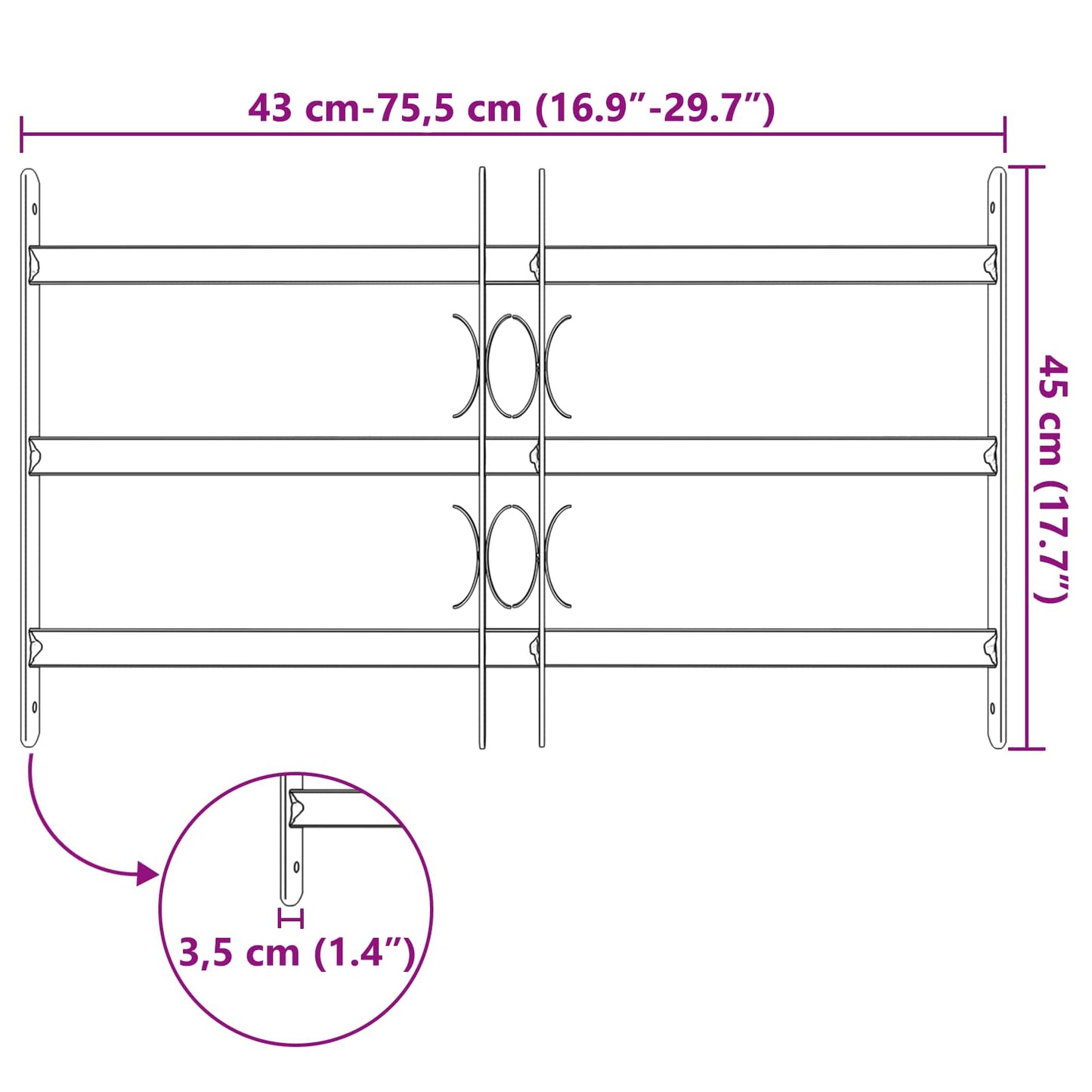 Grilă Fereastră Negru 75.5 x 45 cm Oțel vopsit electrostatic