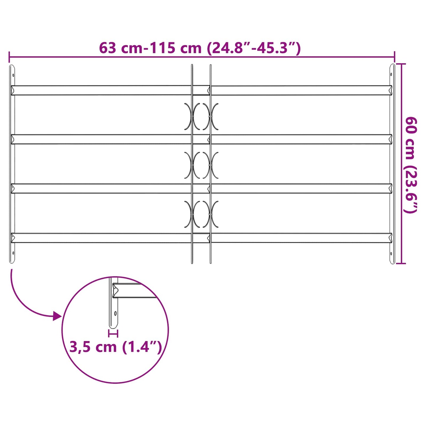 Grilă Fereastră Negru 115 x 60 cm Oțel vopsit electrostatic