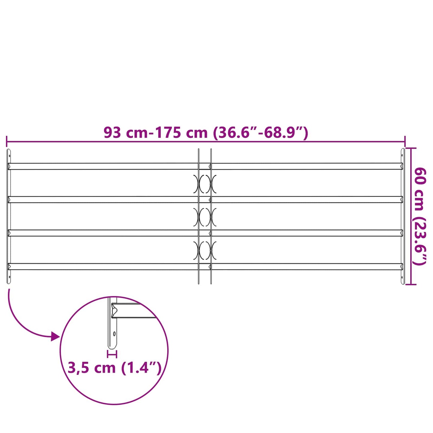 Grilă Fereastră Negru 175 x 60 cm Oțel vopsit electrostatic