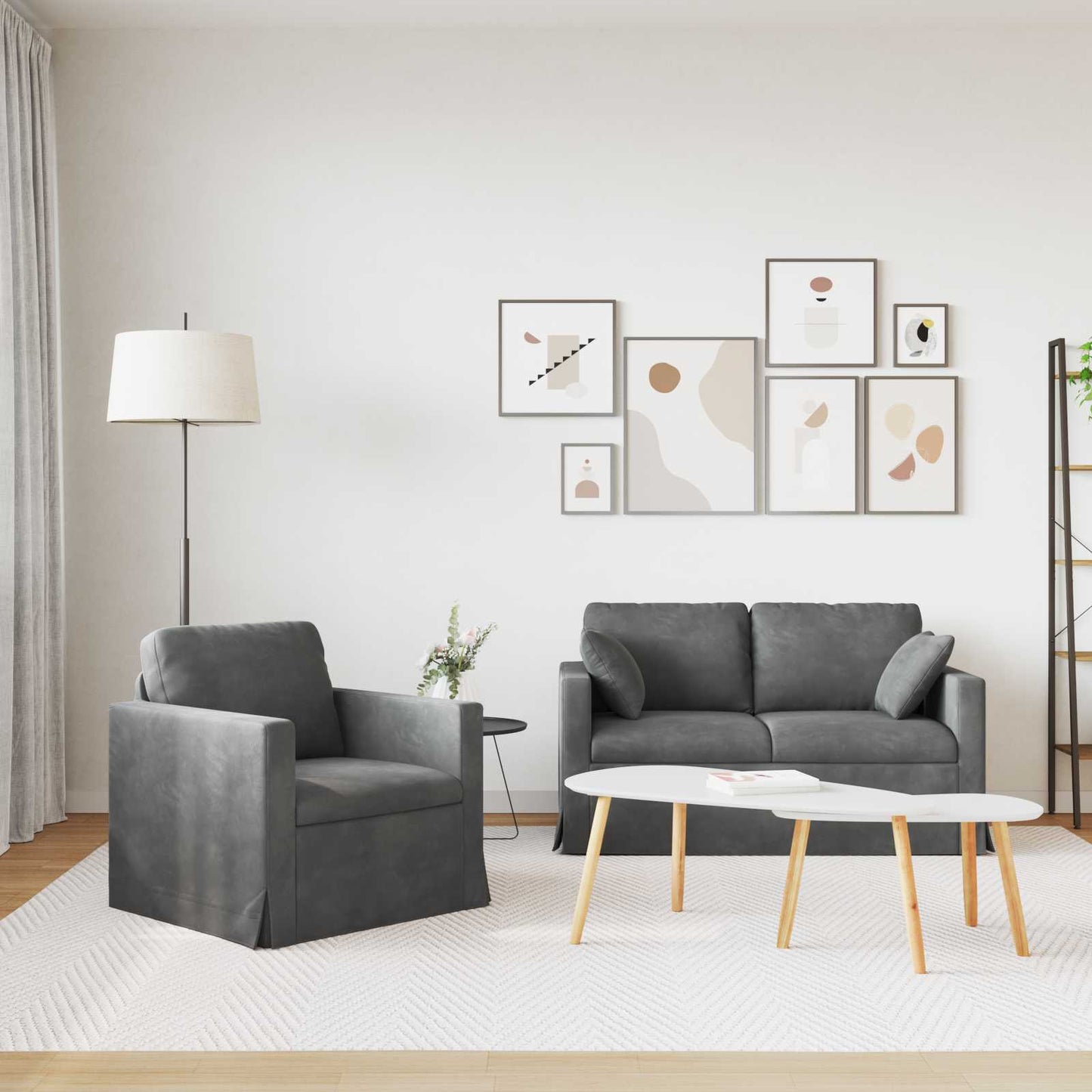 Set de canapea 2 pcs Gri închis 138 x 78 x 80 cm Catifea