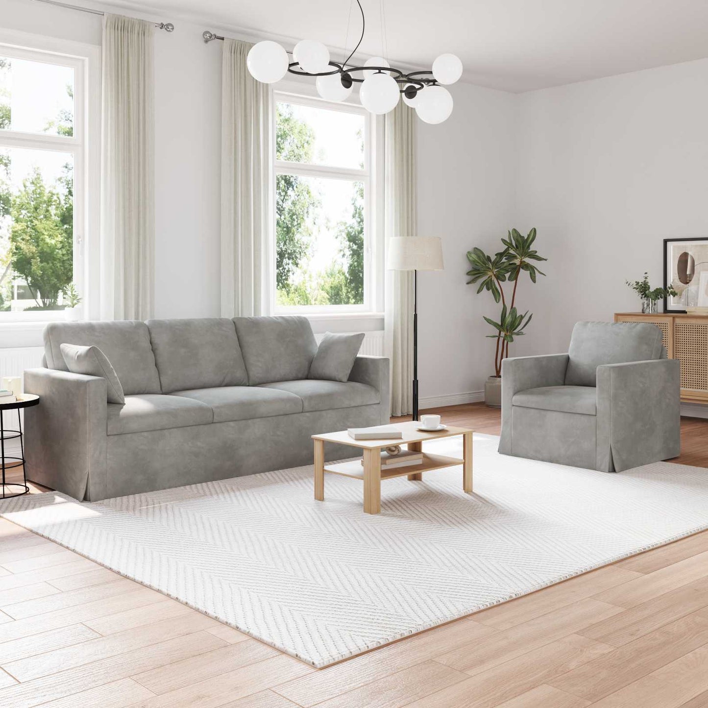 Canapea 2 pcs Gri deschis 198 x 78 x 80 cm Catifea