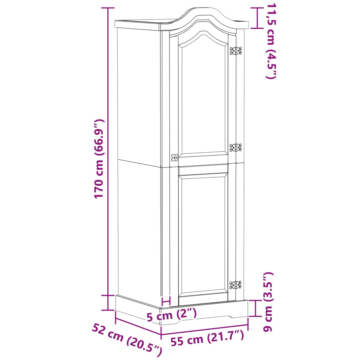 Dulapuri cu raft cu ușă Alb 55 x 52 x 170 cm Lemn de pin masiv