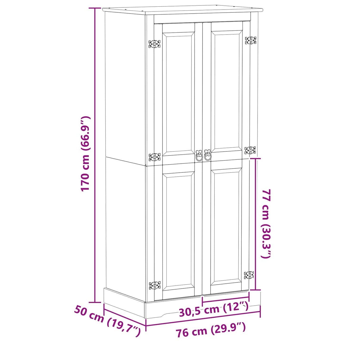 Dulapuri cu raft cu ușă Alb 76 x 50 x 170 cm Lemn de pin masiv