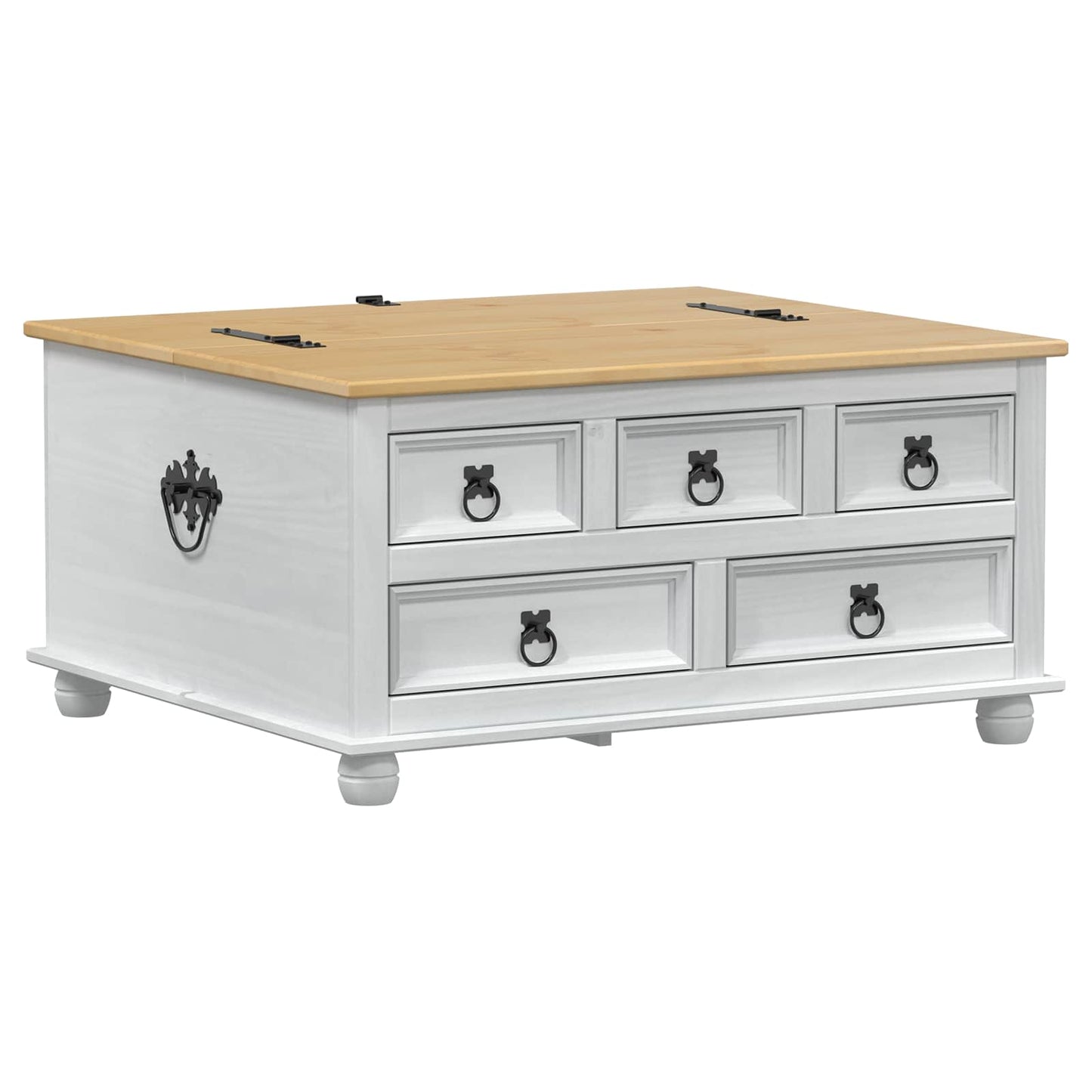 storage box cu sertar Alb 90 x 78 x 45 cm Lemn de pin masiv