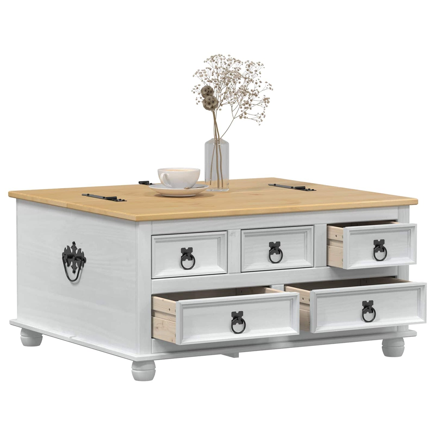 storage box cu sertar Alb 90 x 78 x 45 cm Lemn de pin masiv