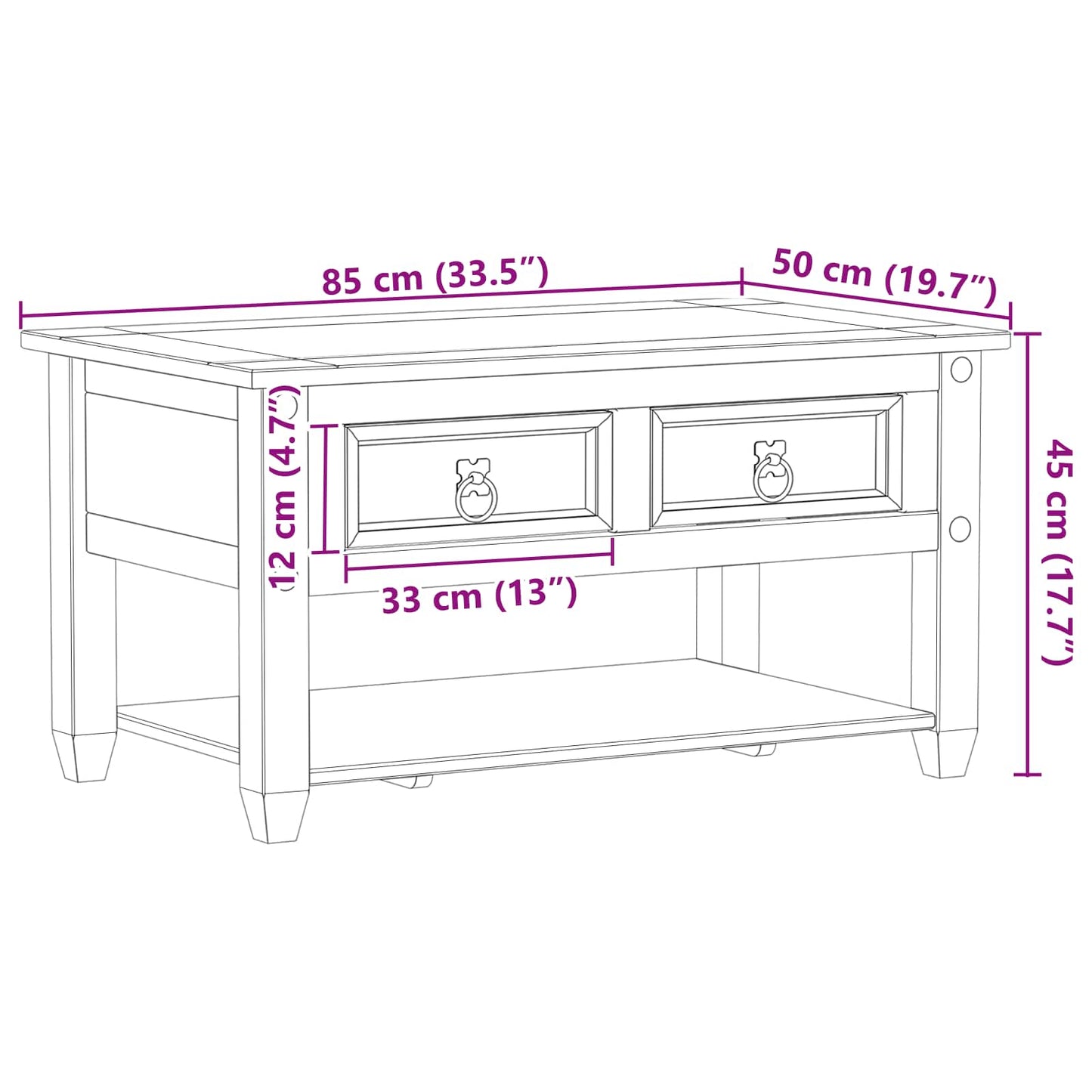 Masă de cafea cu sertar Alb 85 x 50 x 45 cm Lemn de pin masiv