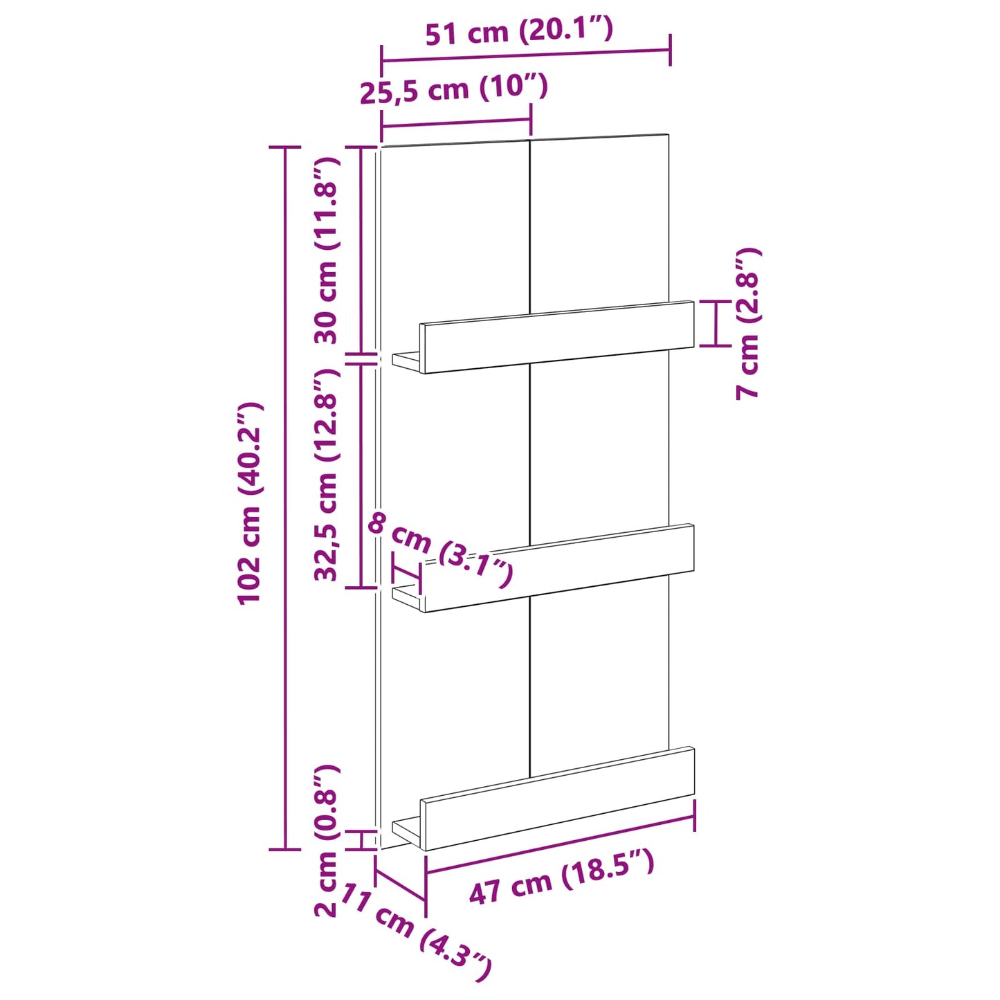Raft pentru reviste cu raft Alb 51 x 11 x 102 cm Lemn compozit