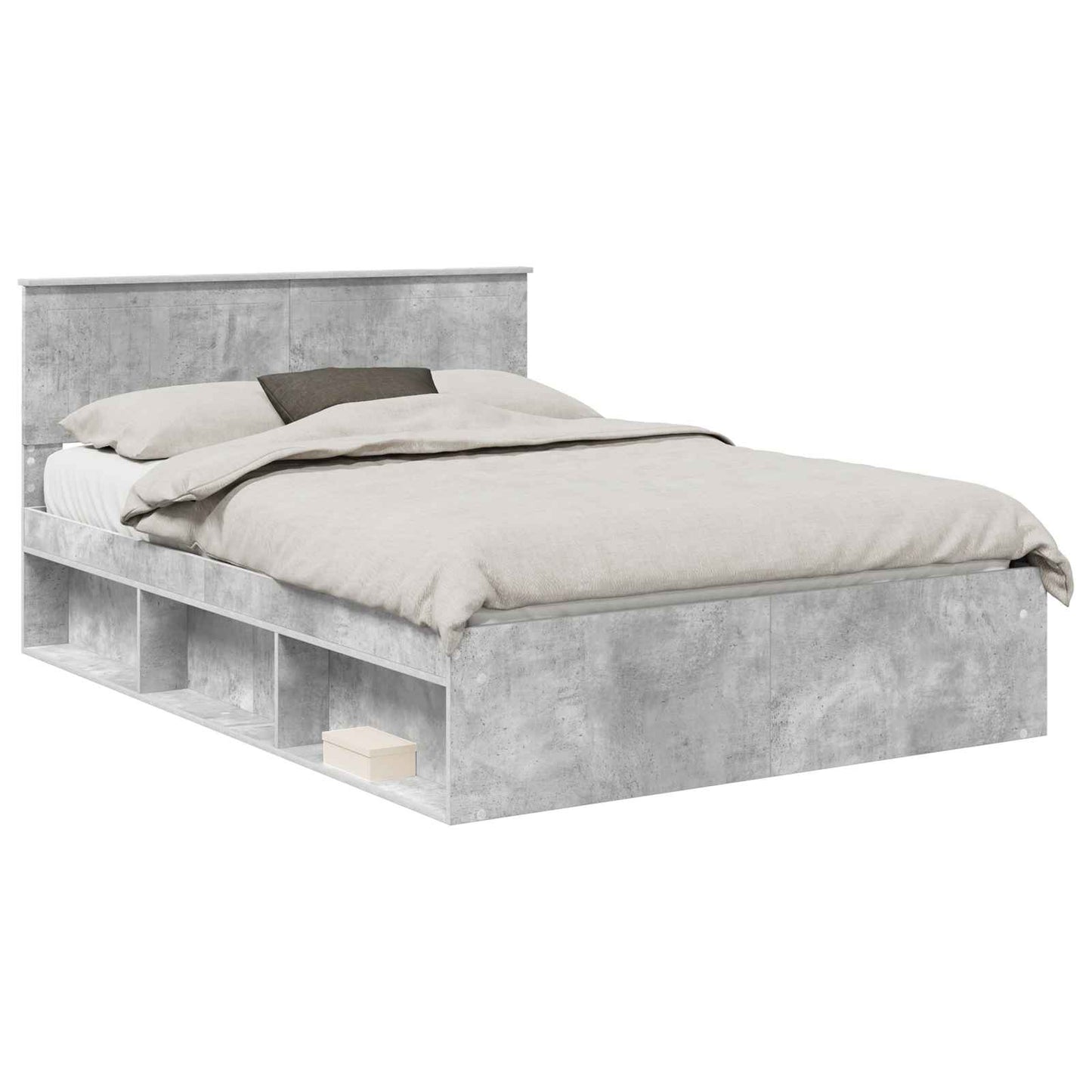 Cadru de pat Gri Concret 135 x 190 cm Lemn de pin masiv