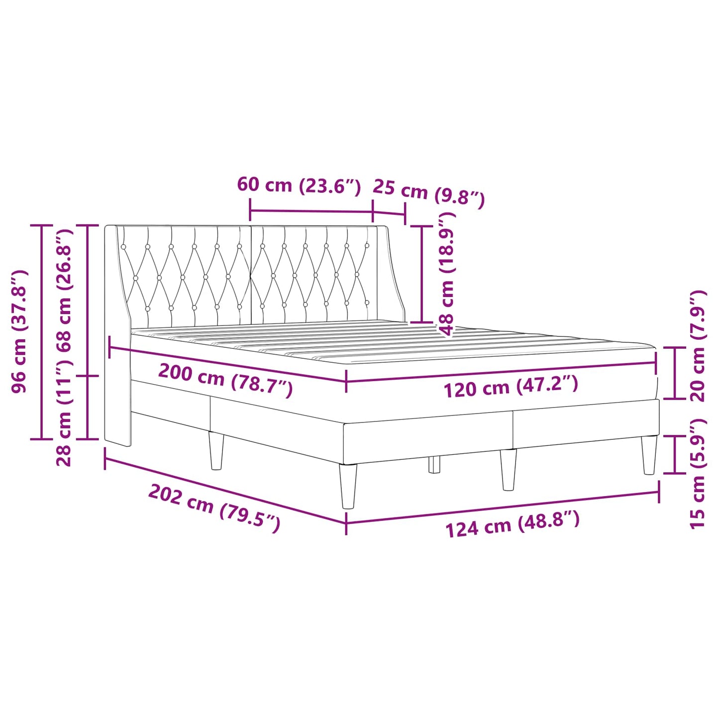 Cadru de pat cu saltea Verde închis 120 x 200 cm Catifea