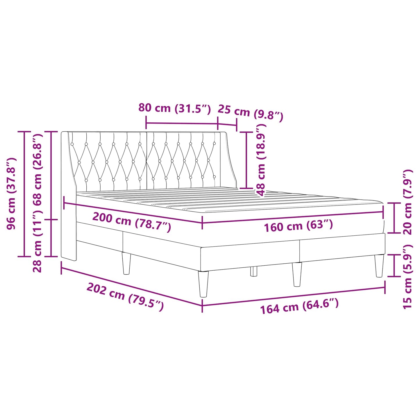 Cadru de pat cu saltea cu saltea Roz 160 x 200 cm Catifea