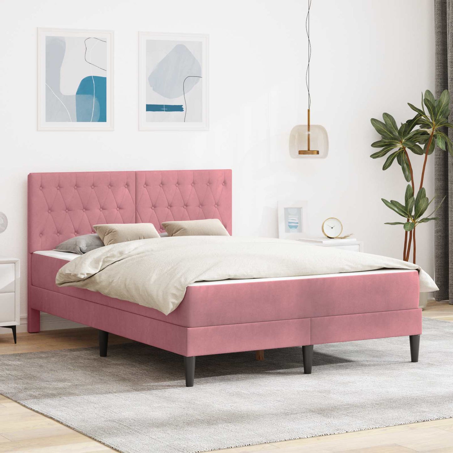 Cadru de pat cu saltea cu headboard Roz 120 x 190 cm Catifea