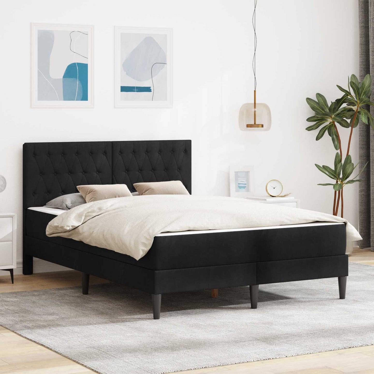 Cadru de pat cu saltea cu headboard Negru 120 x 190 cm Catifea