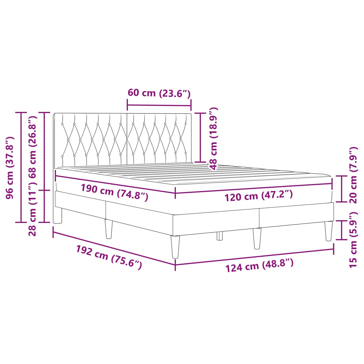 Cadru de pat cu saltea cu headboard Negru 120 x 190 cm Catifea
